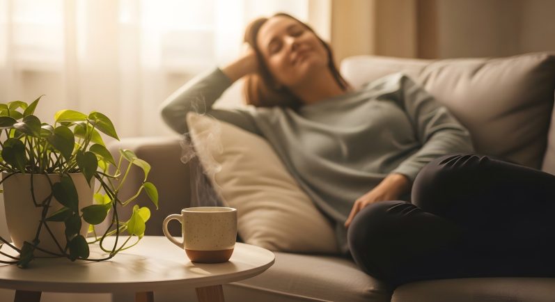 Vrouw ligt op de bank